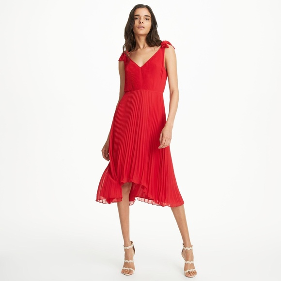NWT Club Monaco Jessany Pleated Dress Red size 00 - Picture 1 of 7